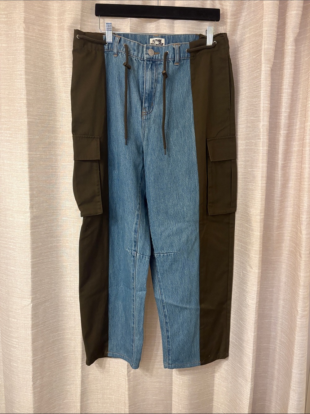 Two-Tone Blue Denim & Olive Cargo Pants